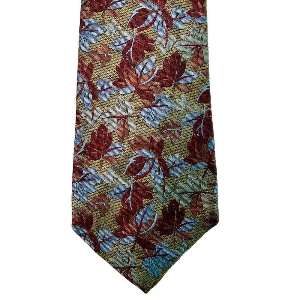 ROBERT TALBOTT Best Of Class Men's Silk Tie Blue Maroon Red Leaves Fall 59" x 4"